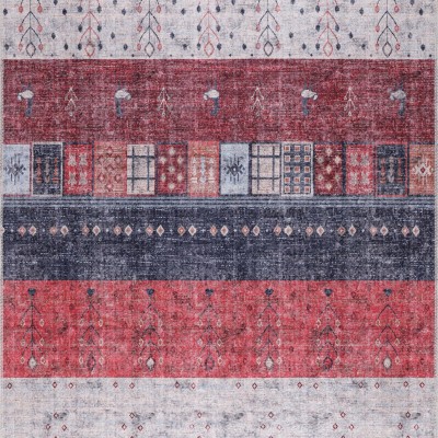 Machine Washable Area Rug for Living Room, Bedroom & Kitchen - Non Slip – 4 mm Low Pile Carpet - Vintage Rug - Pet Friendly & Kid Friendly Rugs (BLUE, 80X150) – Red – 80 x 240 cm (Rectangular)