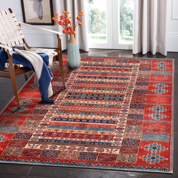 Washable Anatolian Pattern Rug – Non-Slip Soft Area Carpet for Living Room & Bedroom | NETLINE HOME – Red Black – 120 x 180 cm (Rectangular)