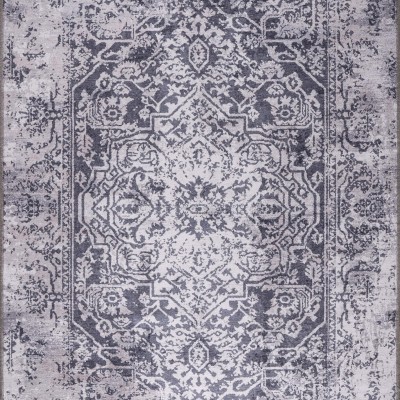 Machine Washable Area Rug for Living Room, Bedroom & Kitchen - Non Slip – 4 mm Low Pile Carpet - Vintage Rug - Pet Friendly & Kid Friendly Rugs (BLUE, 80X150) – Soft Gray – 160 x 230 cm (Rectangular)