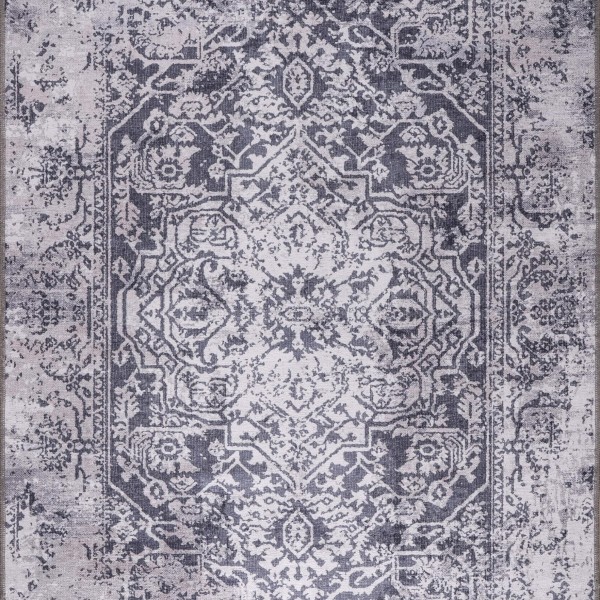 Machine Washable Area Rug for Living Room, Bedroom & Kitchen - Non Slip – 4 mm Low Pile Carpet - Vintage Rug - Pet Friendly & Kid Friendly Rugs (BLUE, 80X150) – Soft Gray – 160 x 230 cm (Rectangular)