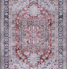 Machine Washable Area Rug for Living Room, Bedroom & Kitchen - Non Slip – 4 mm Low Pile Carpet - Vintage Rug - Pet Friendly & Kid Friendly Rugs (BLUE, 80X150) – Burgundy – 80 x 240 cm (Rectangular)