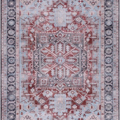 Machine Washable Area Rug for Living Room, Bedroom & Kitchen - Non Slip – 4 mm Low Pile Carpet - Vintage Rug - Pet Friendly & Kid Friendly Rugs (BLUE, 80X150) – Red – 80 x 150 cm (Rectangular)