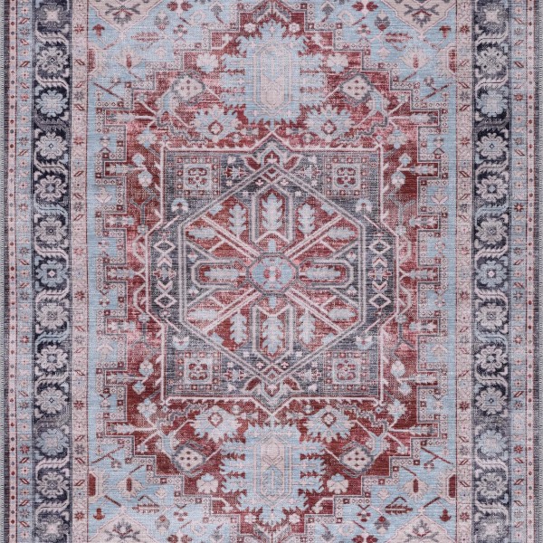 Machine Washable Area Rug for Living Room, Bedroom & Kitchen - Non Slip – 4 mm Low Pile Carpet - Vintage Rug - Pet Friendly & Kid Friendly Rugs (BLUE, 80X150) – Red Blue – 160 x 230 cm (Rectangular)