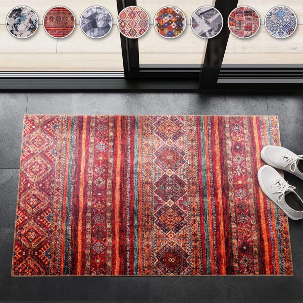 Washable Anatolian Pattern Rug – Non-Slip Soft Area Carpet for Living Room & Bedroom | NETLINE HOME – Brick Color – 160 cm (Round)