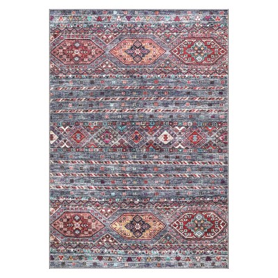 Rugs Living Room - Washable Rug - Area Rug - Non-Slip Rugs Carpet Woven from Cotton - Vintage Rug for Living Room Bedroom Kitchen - Kid and Pet Friendly (RED RUG, 80X150 CM) – 120 x 180 cm (Rectangular) – Naturel Rug